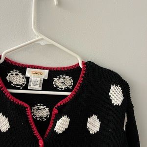 Talbots black sweater, white polka dots. Size L